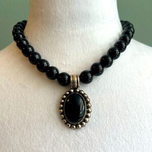 Southwestern 925 Sterling Silver 12.2mm Black Onyx Oval Pendant Necklace 17”